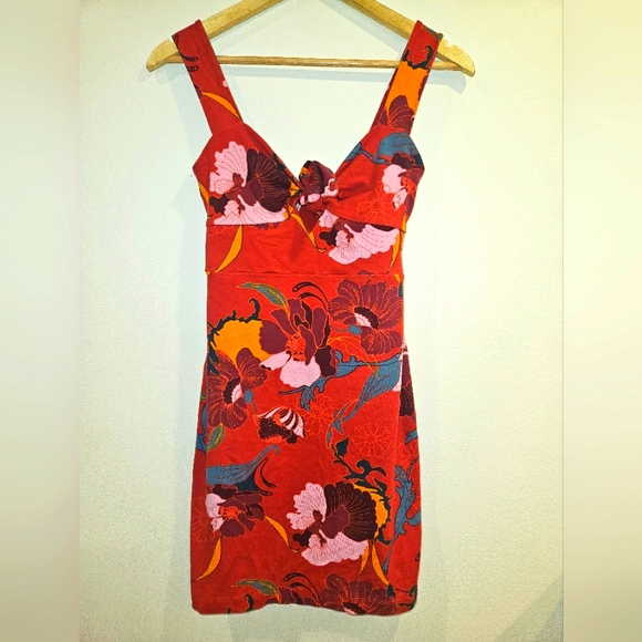 FREE PEOPLE-Sweet Cherry Red Floral Bodycon Dress size xs - Picture 4 of 5